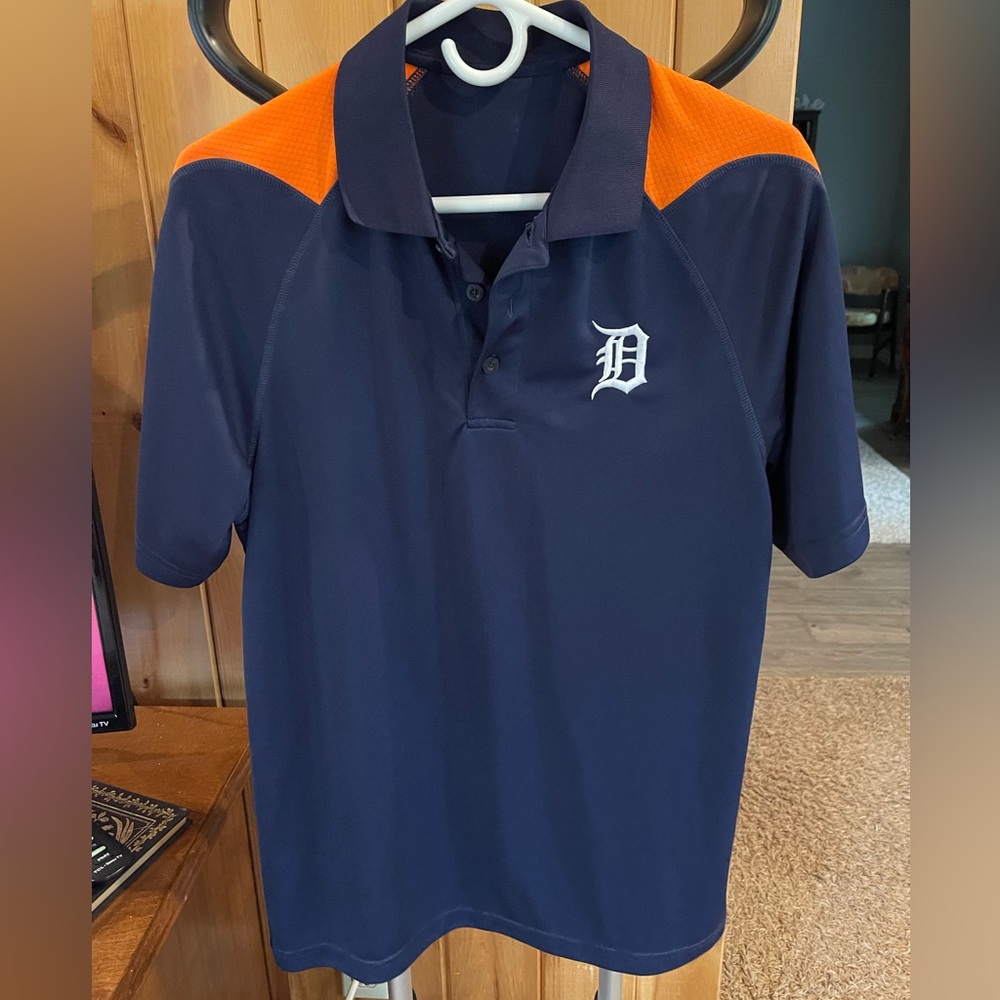 Mens Navy and Orange Detroit Tigers Polo Shirt